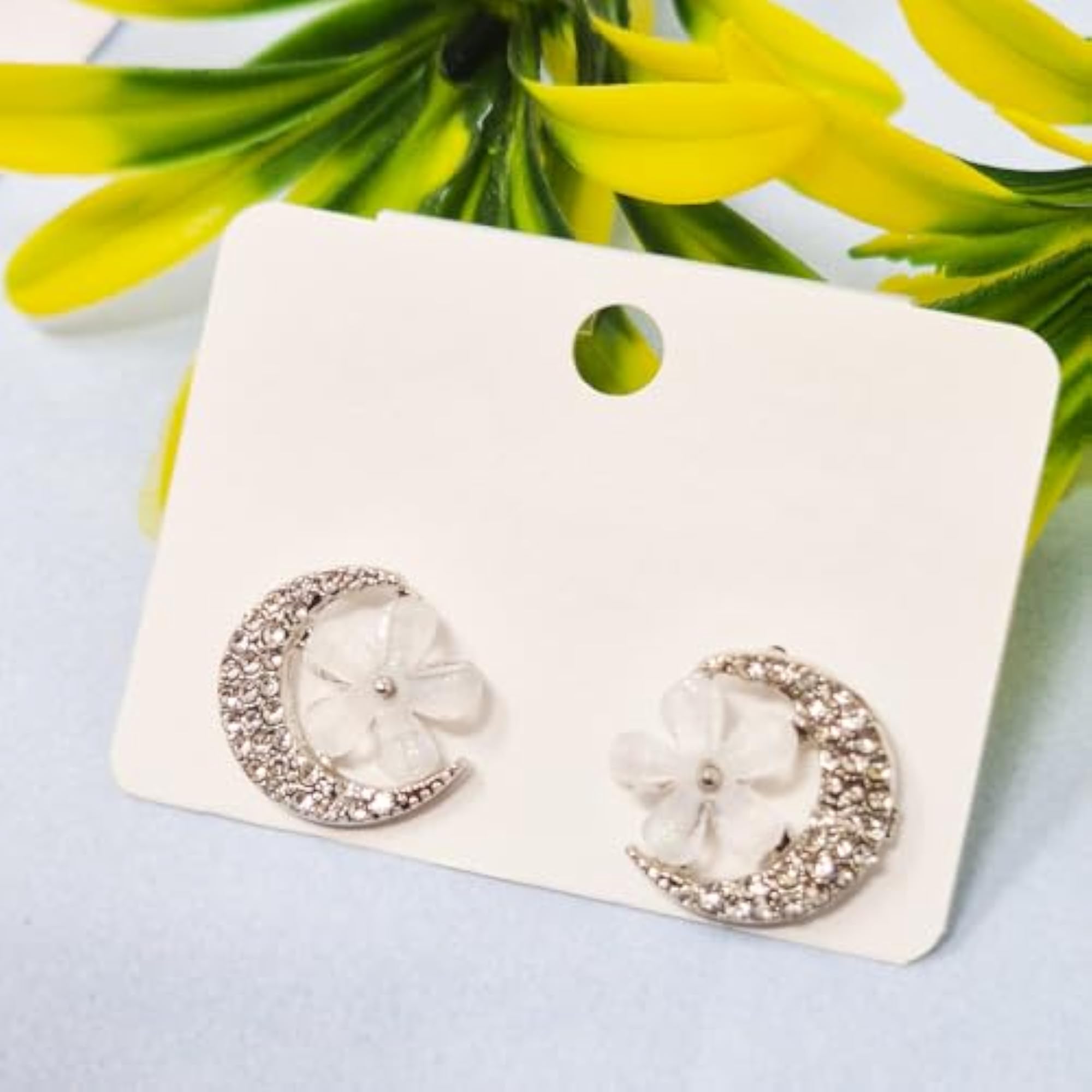 Silver Plated Crescent Moon Stud Earrings